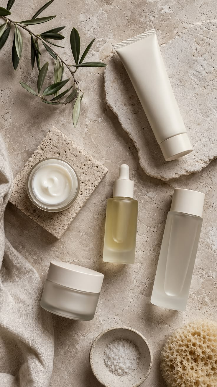 Cosméticos sobre piedra natural